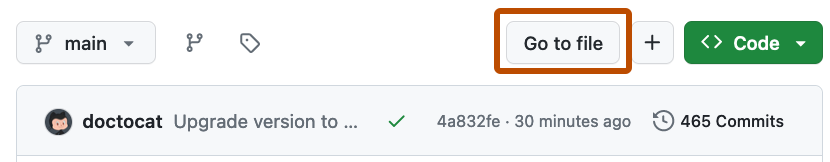Screenshot of the main view for a repository. A "Go to file" button is outlined in dark orange.