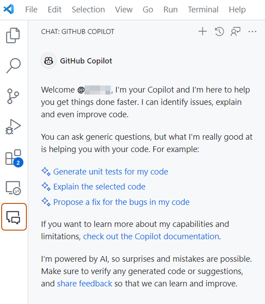 Screenshot of the Copilot Chat icon in the Activity Bar.
